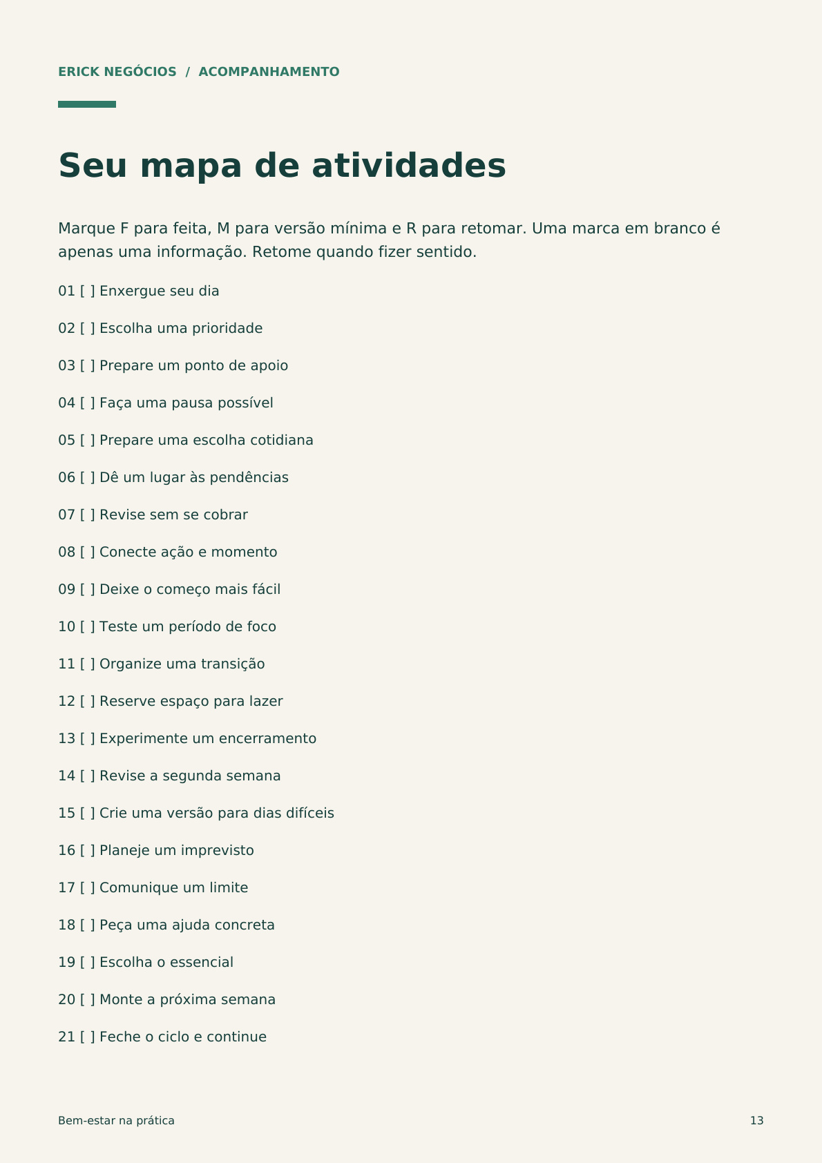 Página real para acompanhar as 21 atividades